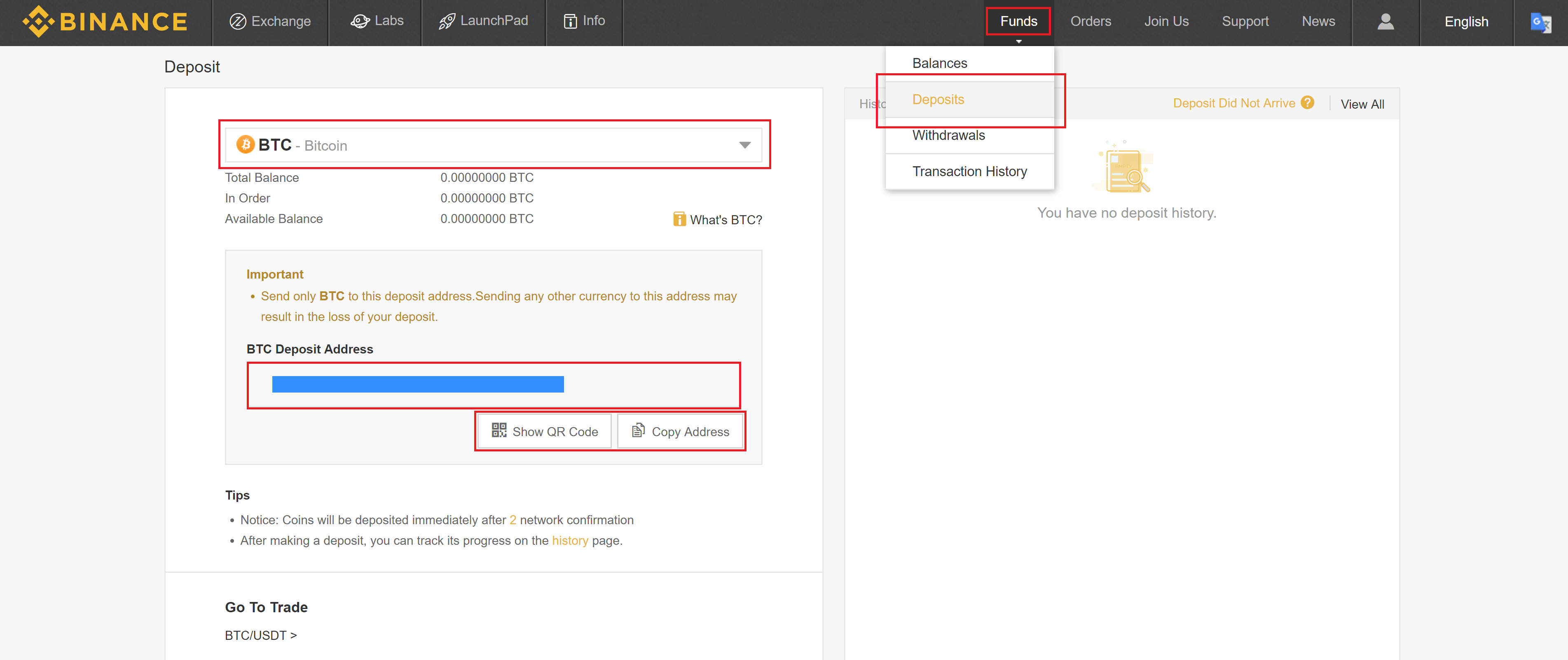 Binance Deposit How to Login QR code URL Cryptocurrency Token Altcoin address Fund