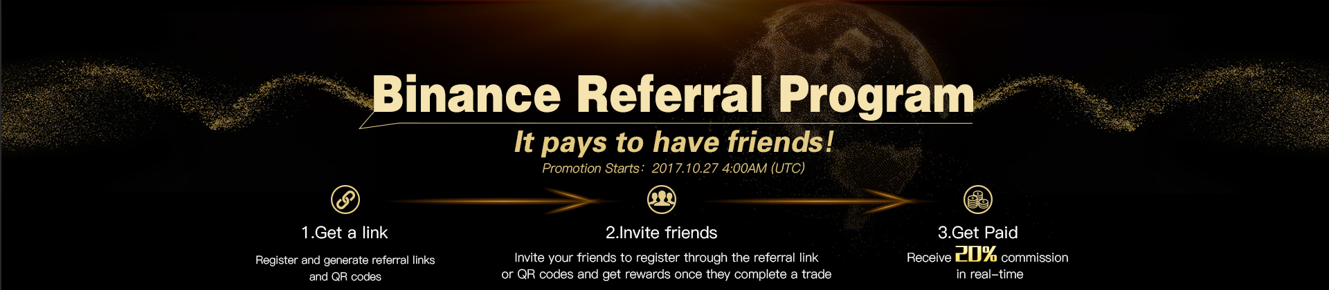 Binance Friend Invitation Program Referrel Campaign Promotion Bonus Commision Trading Fee URL QR Code