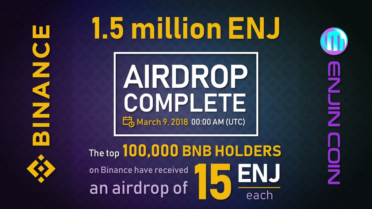 Binance Token Sell Airdrop BNB Binance Coin Exchange Trading Enjin Coin ENJ Cryptocurrency Free