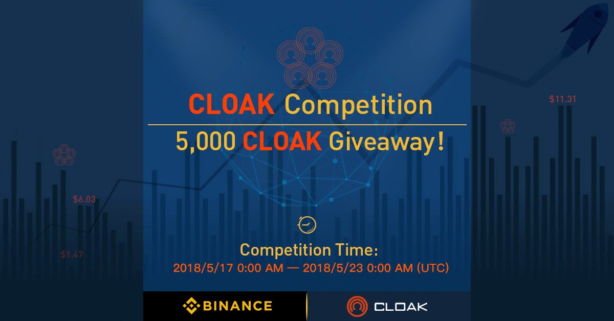 Binance Competition Exchange Cryptocurrency Token CoinPrize Contest Trading Twitter Tweet Retweet Apply Volume CLOAK Promotion