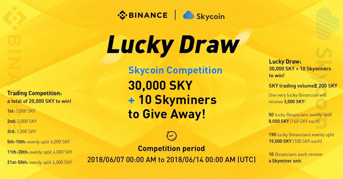 Binance Competition Cryptocurrency Trading Exchange BTC ETH BNB Coin Token Bitcoin Ethereum Contest Prize Promotion Bonus Campaign Lottery Skycoin SKY Skyminer