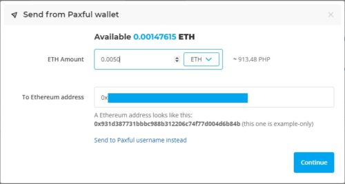 Next, enter your wallet address to top up your MetaMask wallet. paxful