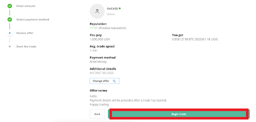 3. Check the transaction details. If you are willing to trade with the seller, click Start Transaction.