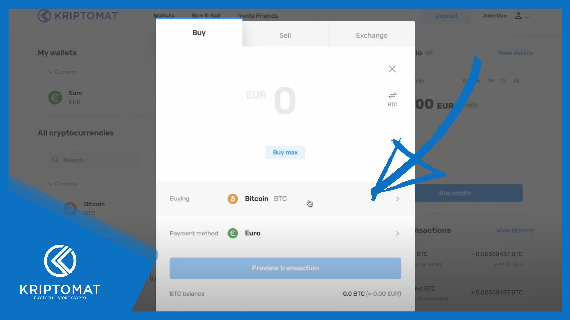 3. Select the cryptocurrency you want to buy in the Buy section . You will see a list of available cryptocurrencies and a search bar where you can quickly search by name.