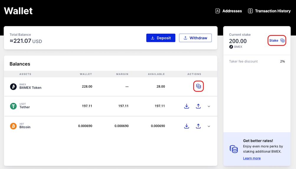 Click the Stake button next to your BMEX balance .
