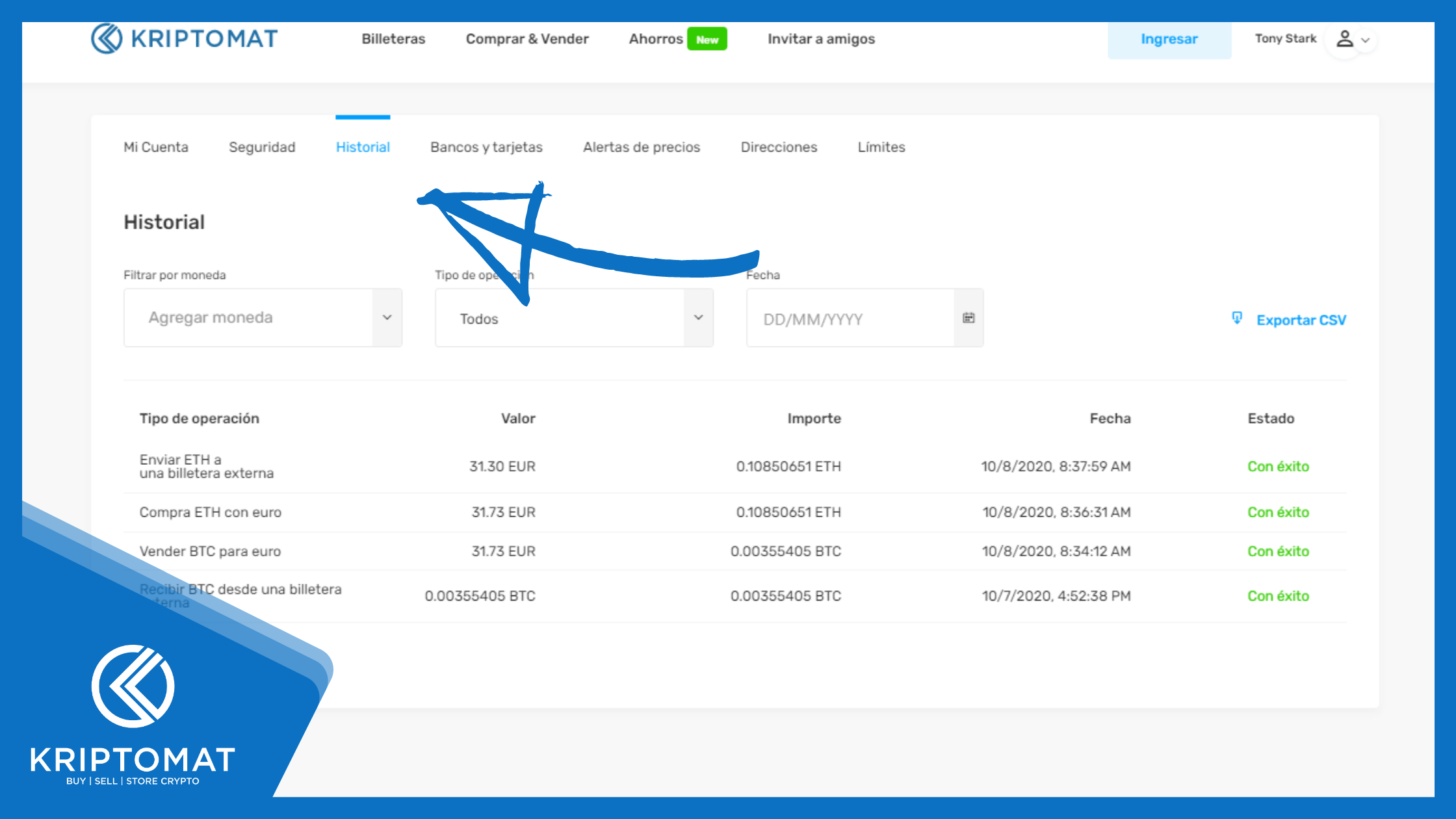 kriptomat How to view your account history and latest transactions.