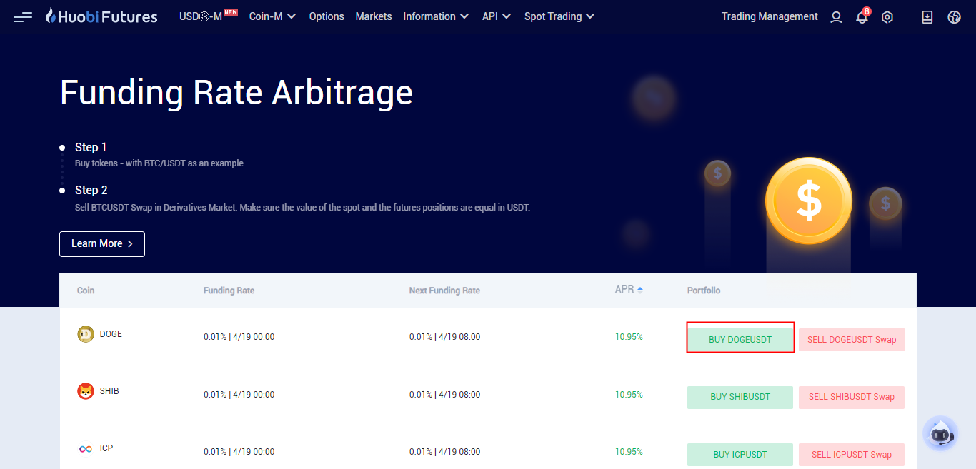 (2) Buy the pair you select in the spot trading as below