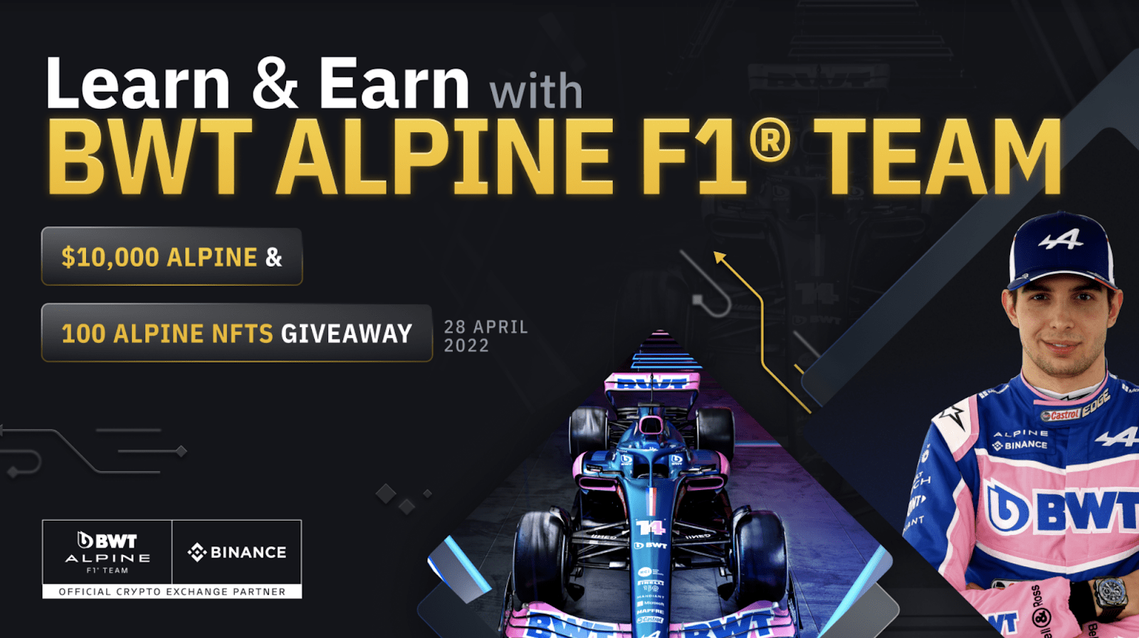 Learn & Earn with Esteban Ocon from BWT Alpine F1® Team $10,000 in ALPINE and 100 ALPINE NFTs Up for Grabs!