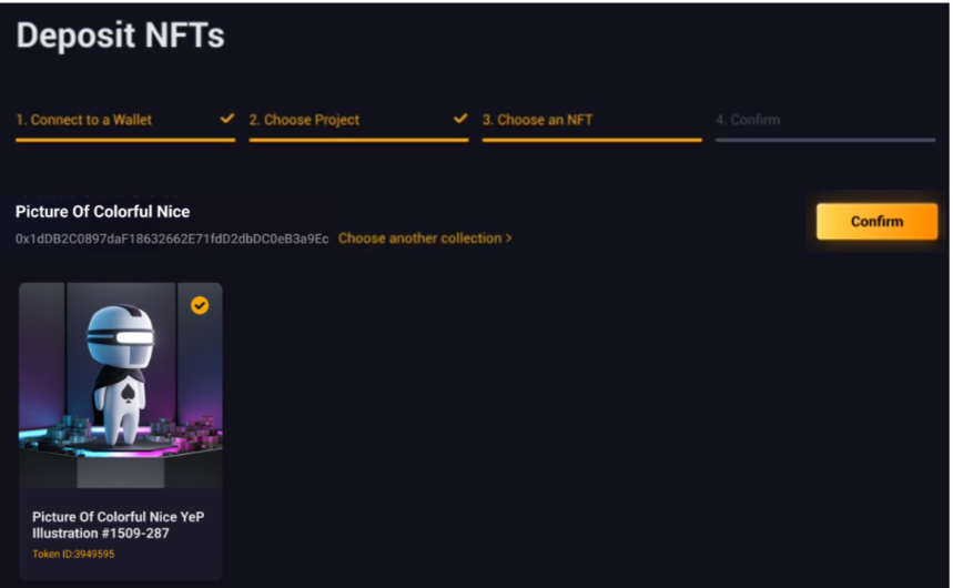 Select the NFT you plan to deposit.