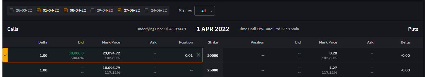 Select the expiry date you want to set, or you can display all expiry dates at once from the dates listed at the top of the options chain