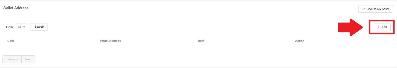 You will be redirected to the Wallet Address page, then click the Add button.
