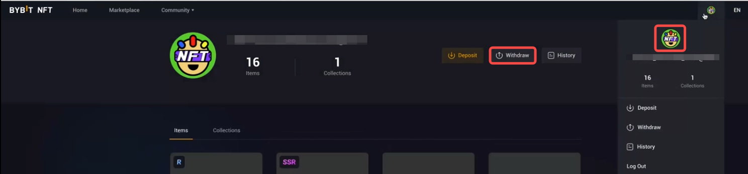 select withdraw, and you will be directly redirected to the NFT withdrawal page.