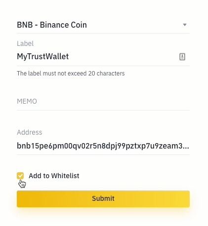 Add to Whitelist binance