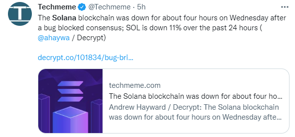 Solana blockchain was down for a few hours