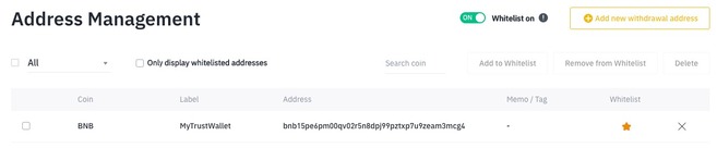 you can view and manage all withdrawal addresses, including addresses that have been added to the whitelist.