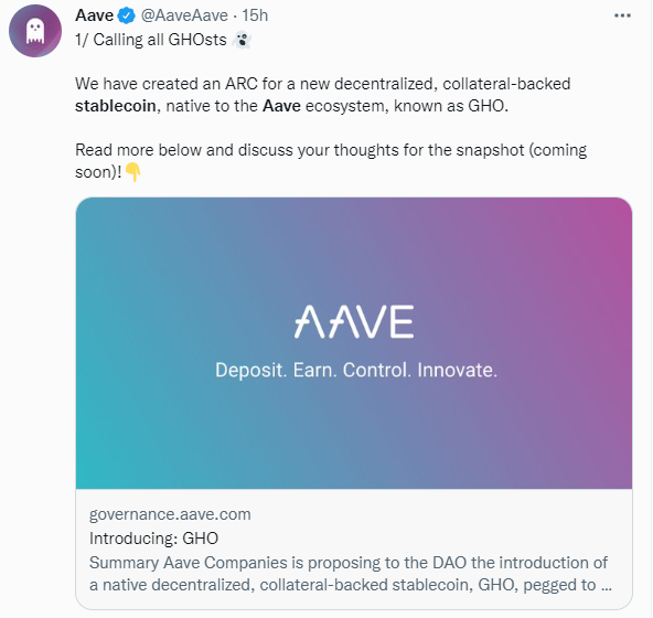 Aave proposes GHO stablecoin