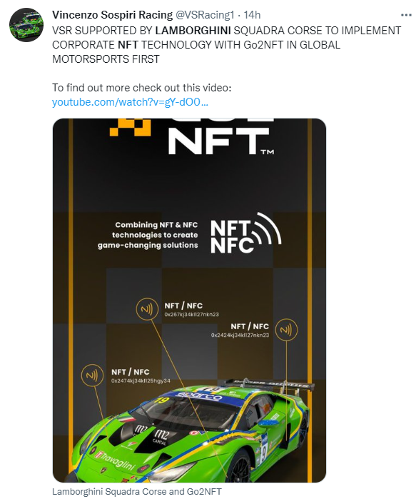 Lamborghini-Backed GT Team to Certify Car Parts With NFTs