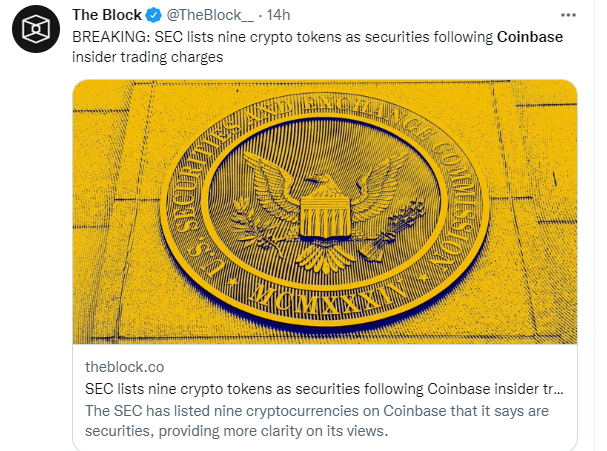 The U.S. Securities and Exchange Commission (SEC) claimed in a recent complaint that at least nine digital assets on the Coinbase