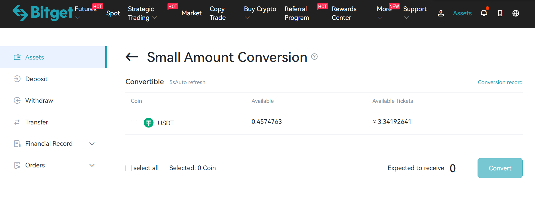 Select the currency to be exchanged