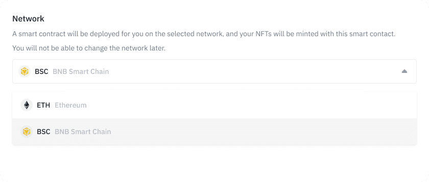 Select the network of the NFT