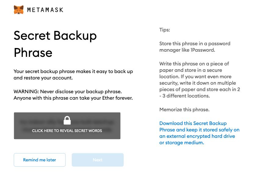 matamask secret backup phrase