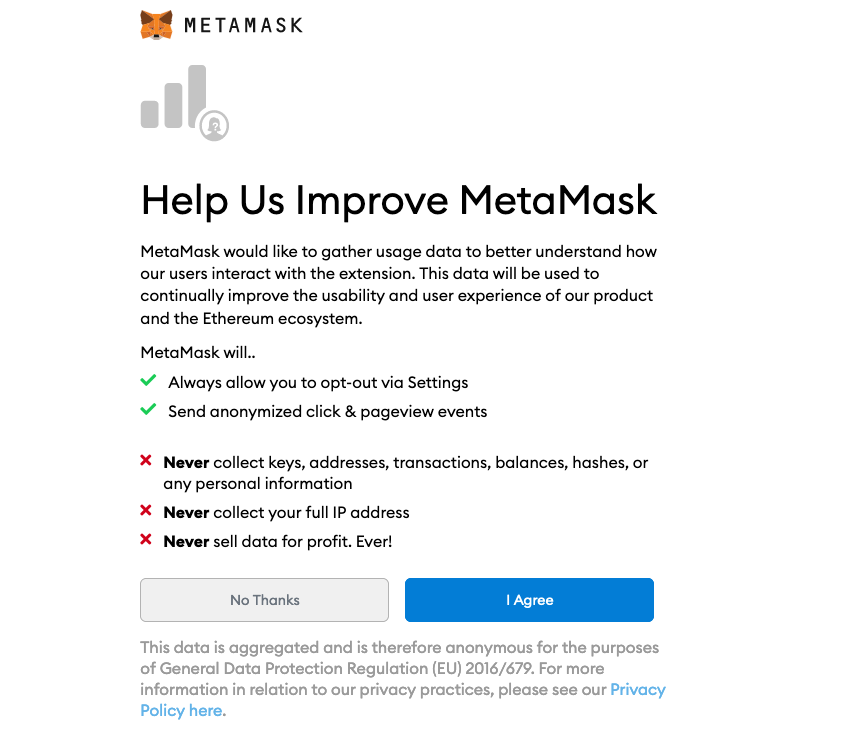 metamask You can choose whether or not to send your data for developer feedback.