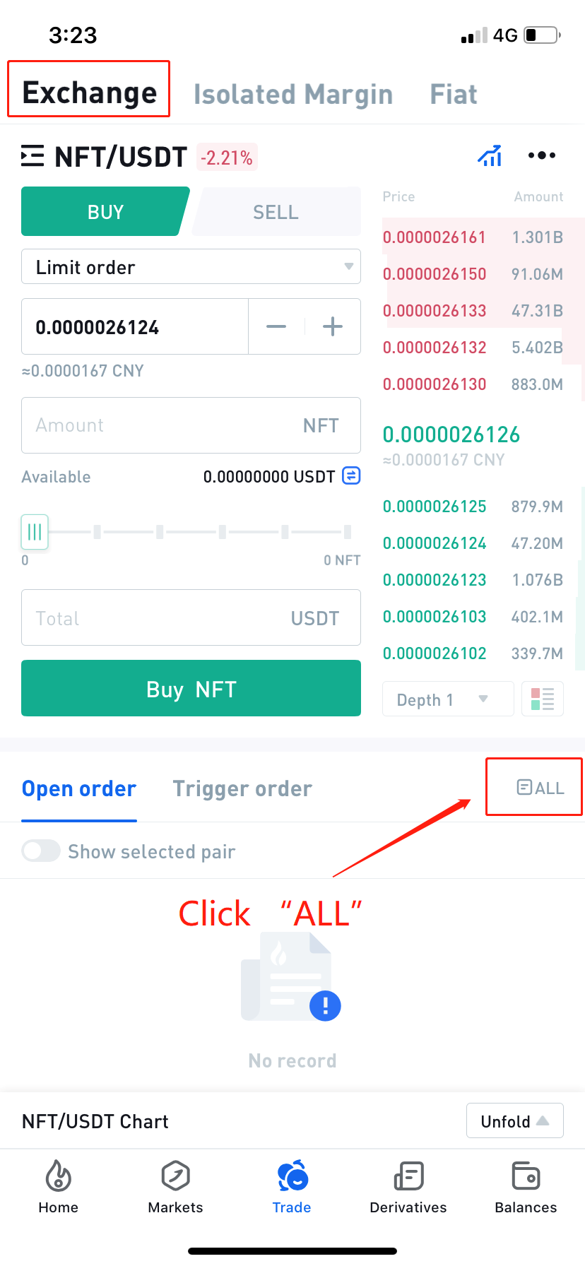 Check your completed transaction by clicking ALL icon on the Exchange page.