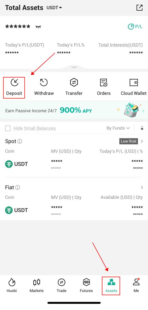 How do I deposit crypto into my account (Huobi App)