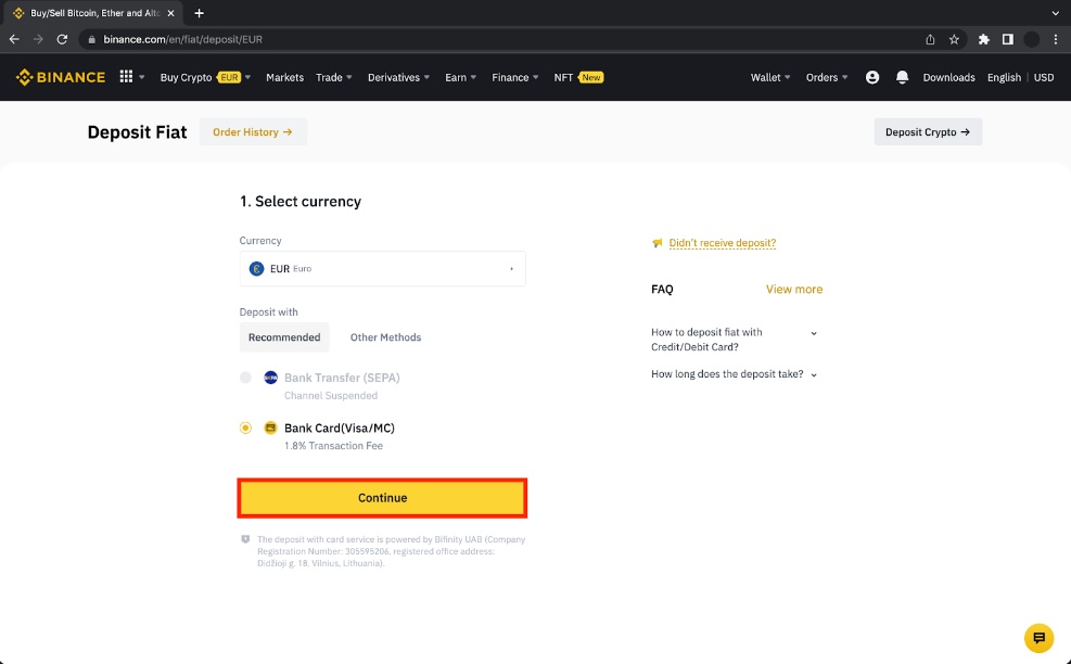 Select [Currency] and the method of recharging for the first time