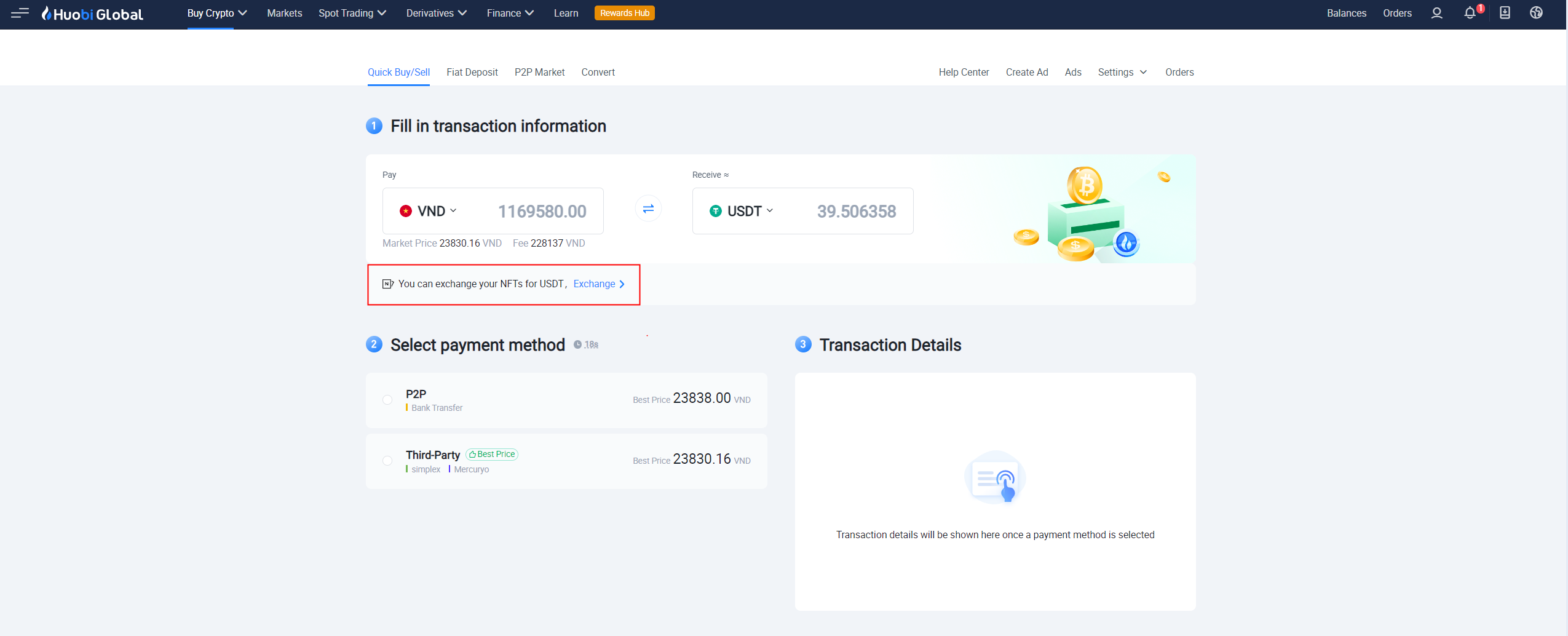 Step 2 After logging in, select VND and click the 'Exchange'.