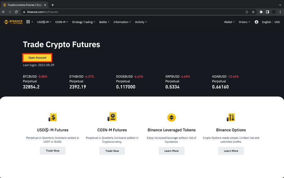 Step 2 - Open a Binance Futures Account