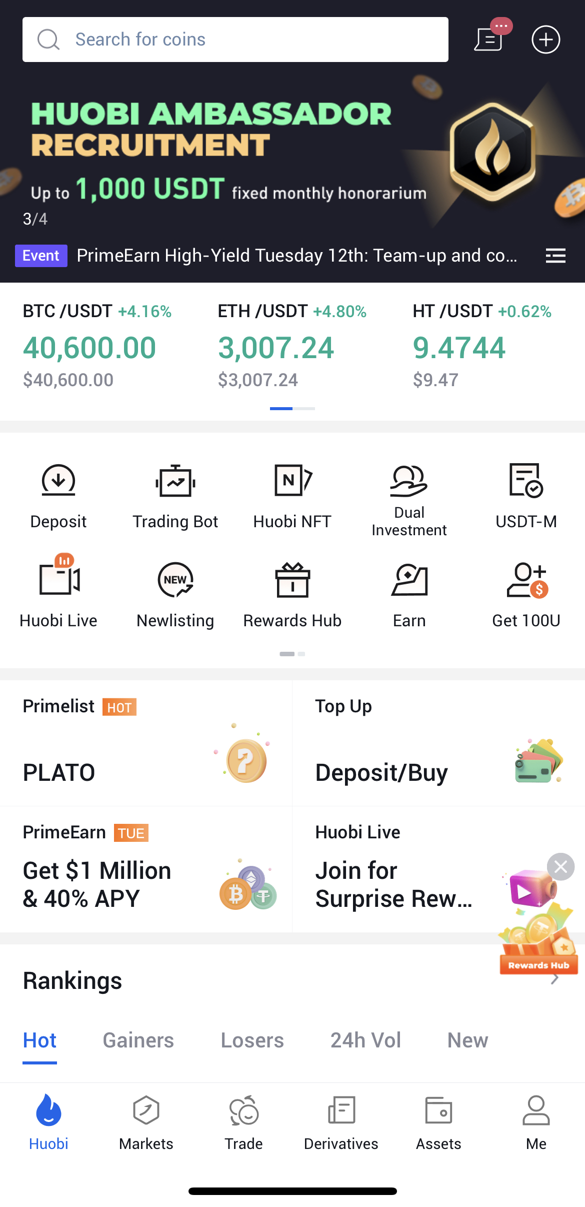 Step1 Login to your account on Huobi App