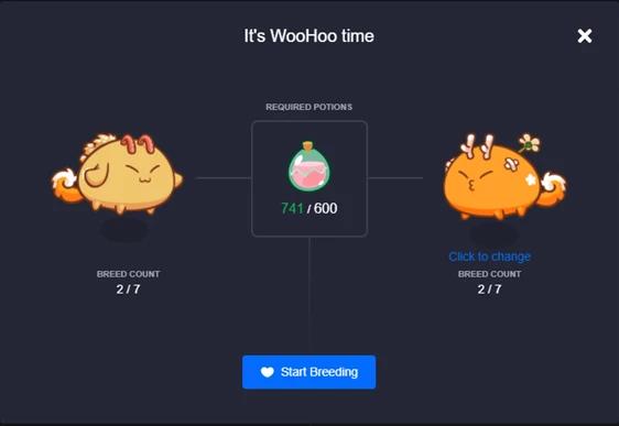 Two Axies can breed to create new digital pets