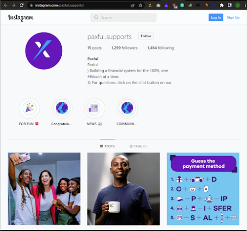 be aware of paxful's fake Instagram account