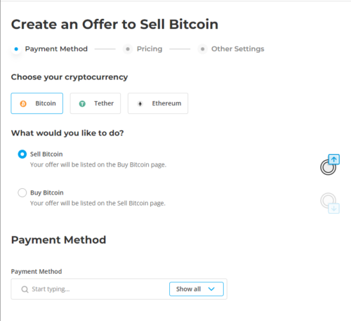 create an offer to sell bitcoin