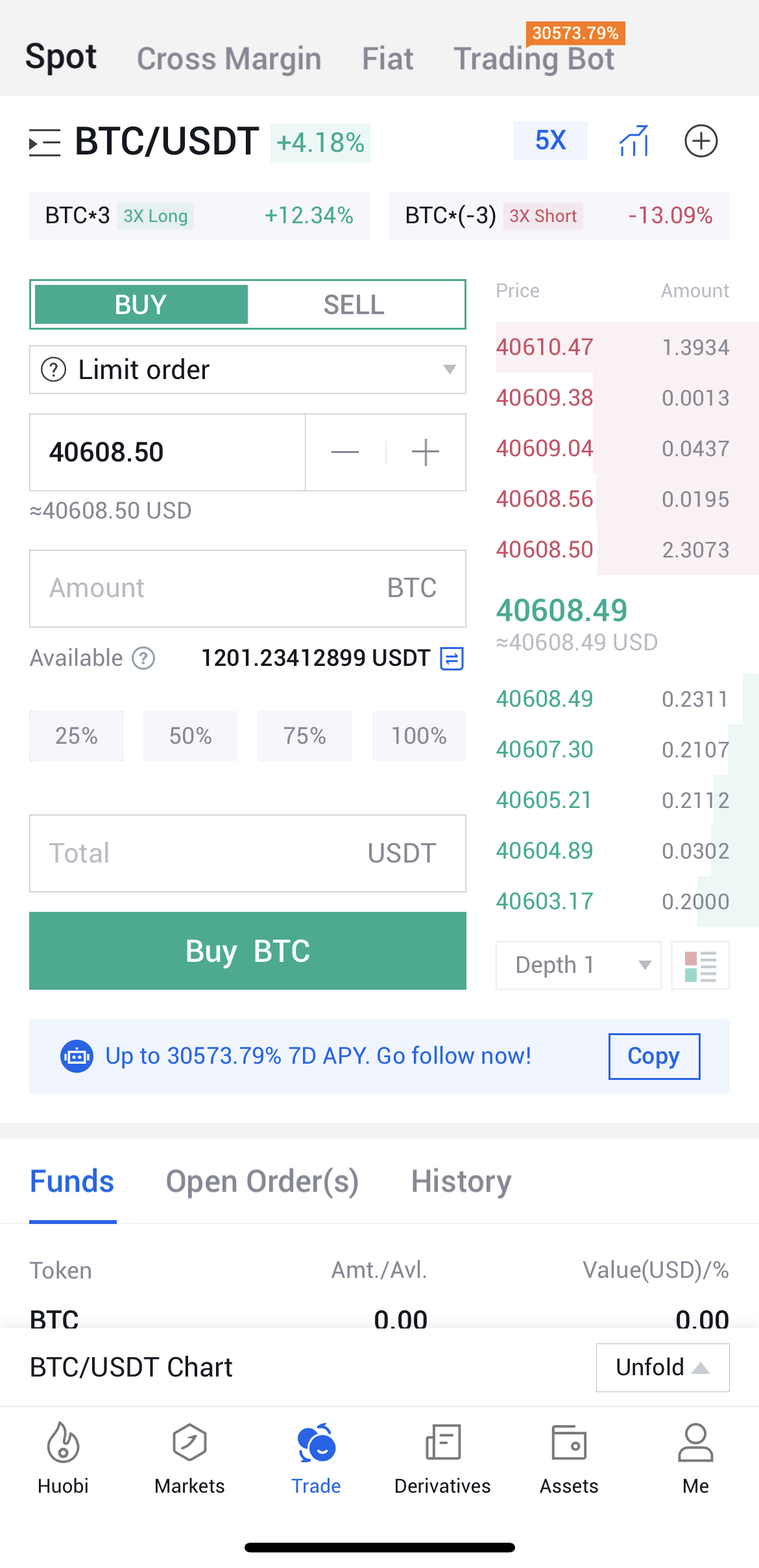 go to p2p section on huobi mobile app