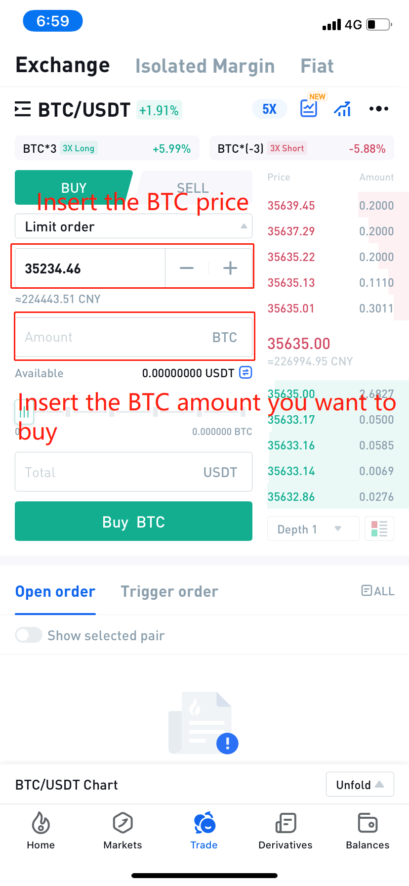 insert the price of btc you want to buy at