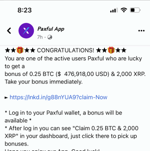 paxful fake facebook account