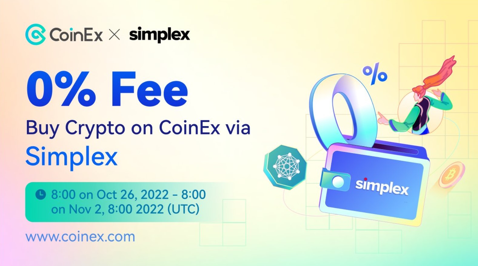 Buy Cryptos with 0 Fees - CoinEx & Simplex Joint Promotion!