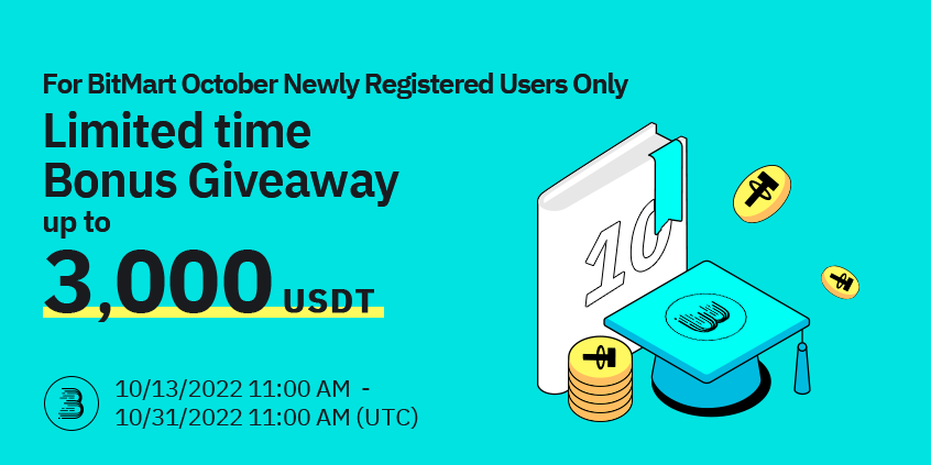 For BitMart October Newly Registered Users Only, with the limited time Bonus Giveaway up to 3,000 USDT!