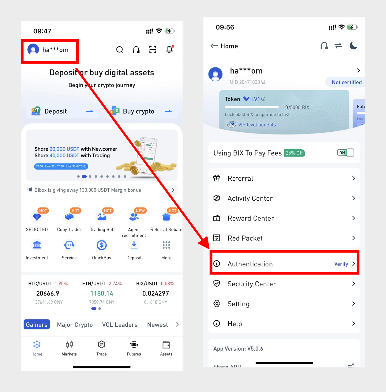 How to do KYC authentication bibox app