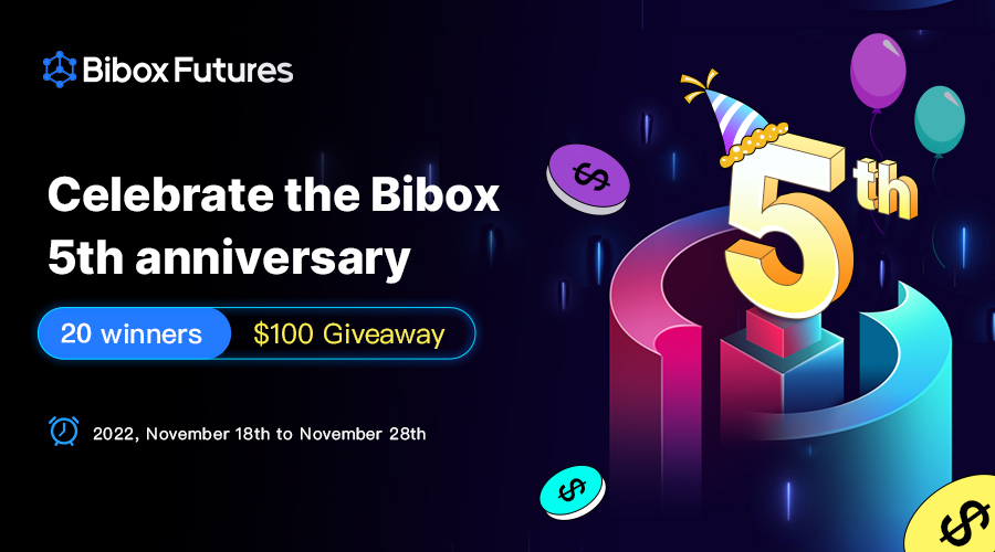 Get up to 5,000 USDT - Bibox 5th Anniversary Birthday Wishes