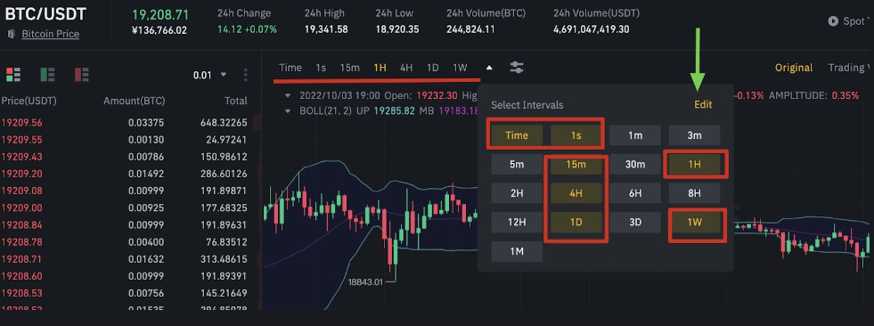 How to use Binance's 1-second interval feature