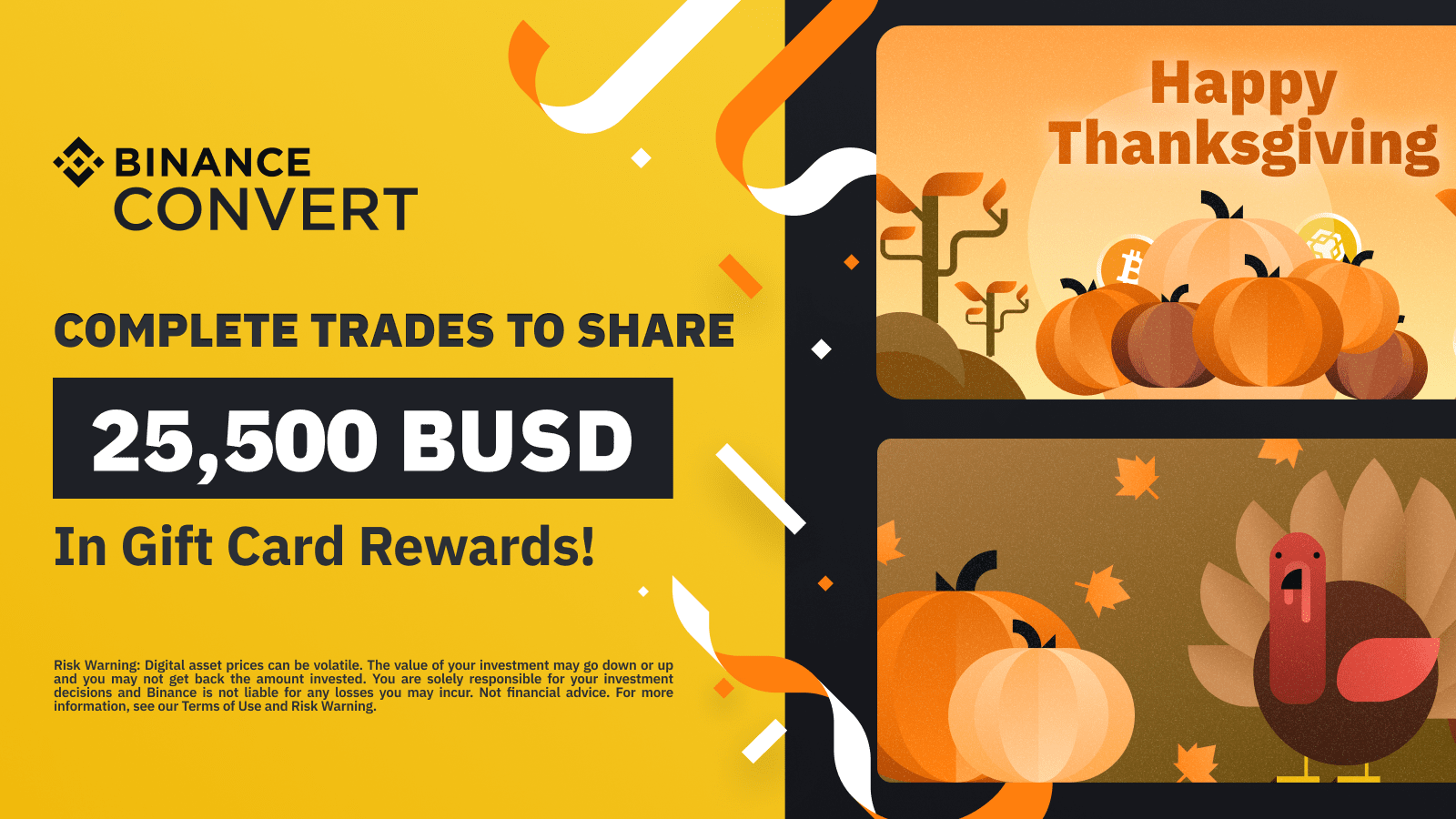 Thanksgiving Season Share 25,500 BUSD in Gift Cards While Completing Trades on Binance Convert