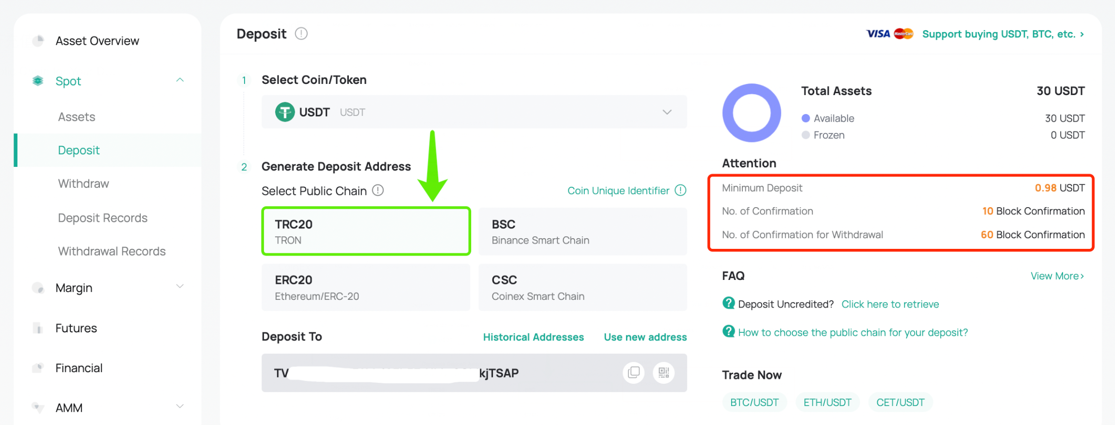 How to Choose the Public Chain for My Deposit