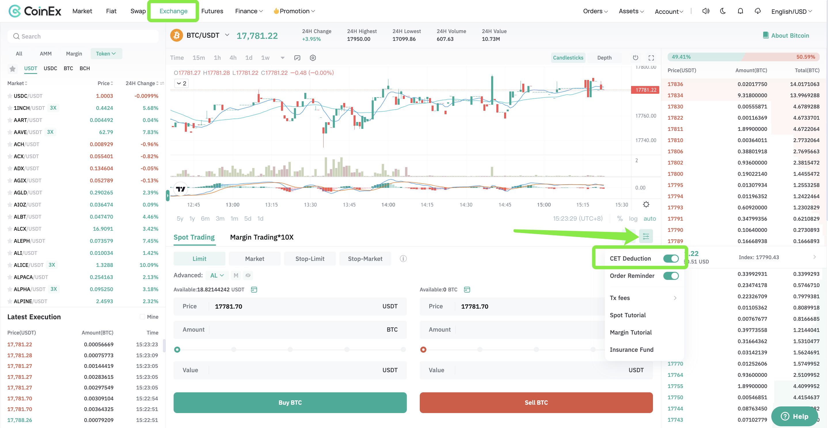 How to Use CET as Trading Fees on Spot Trading