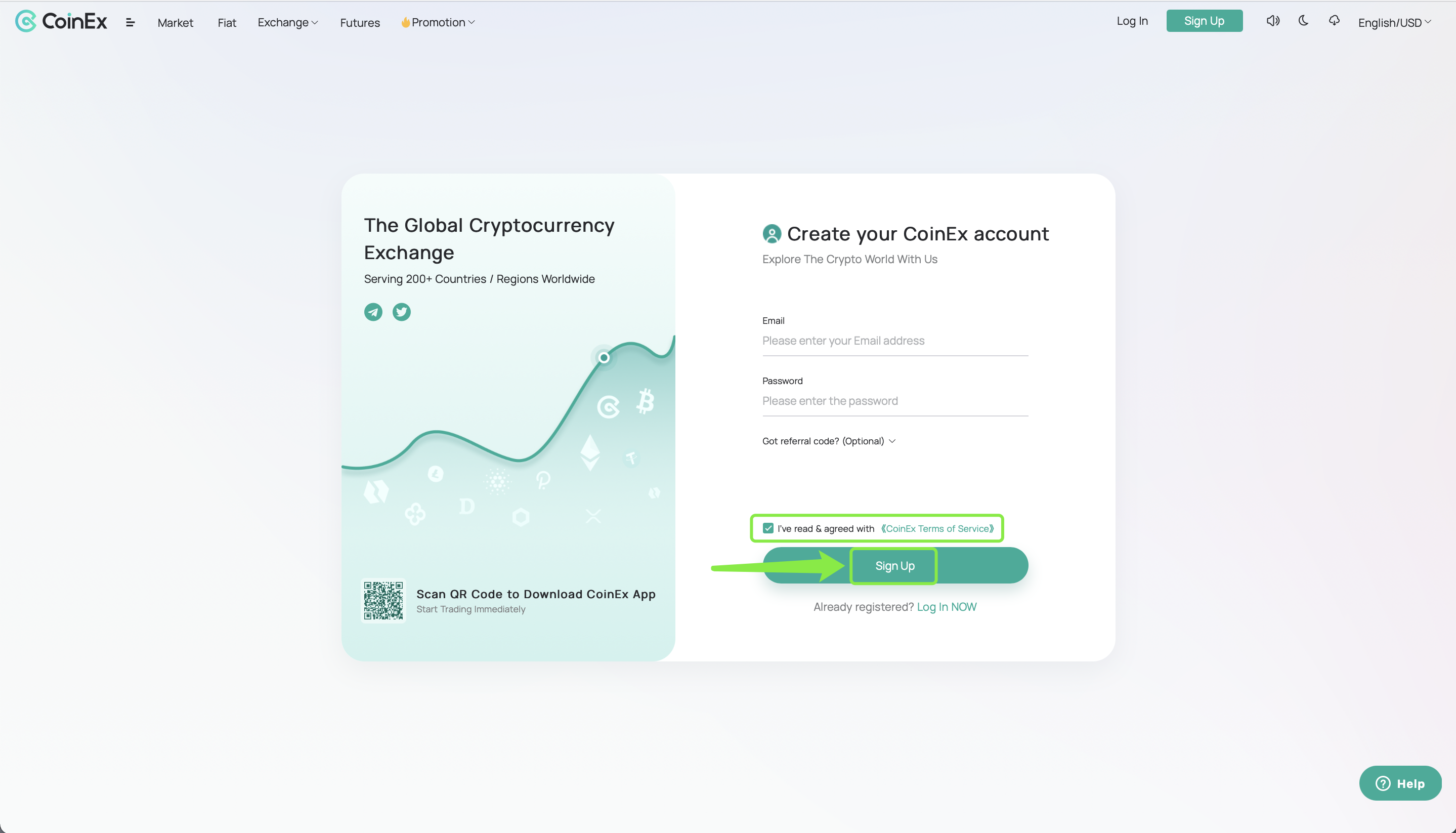 How to register CoinEx account