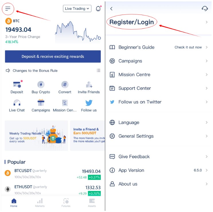 How to register by email mobile number on the BTCC app