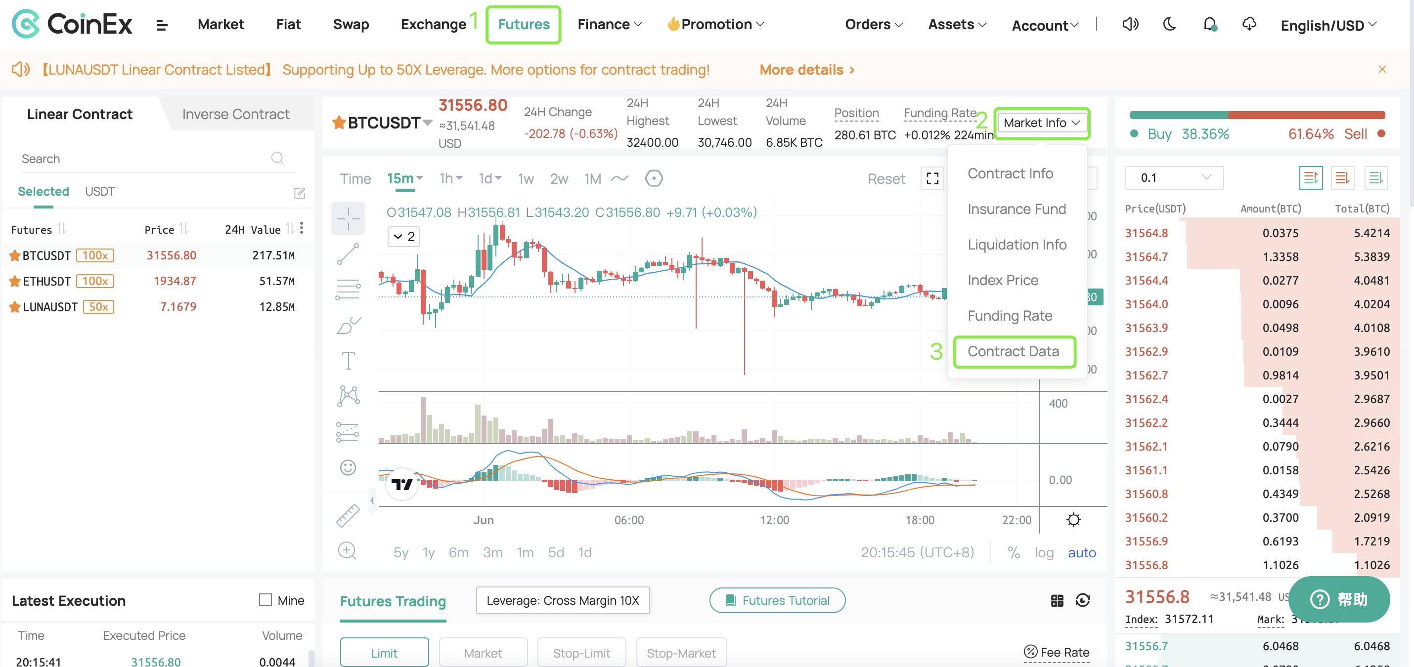 How to view contract data on CoinEX