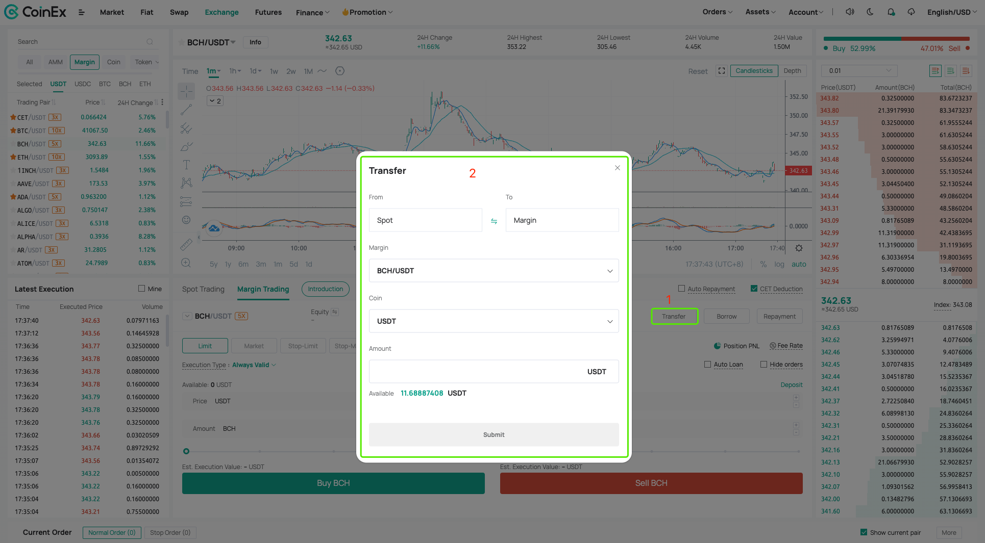 Transfer assets to a margin account